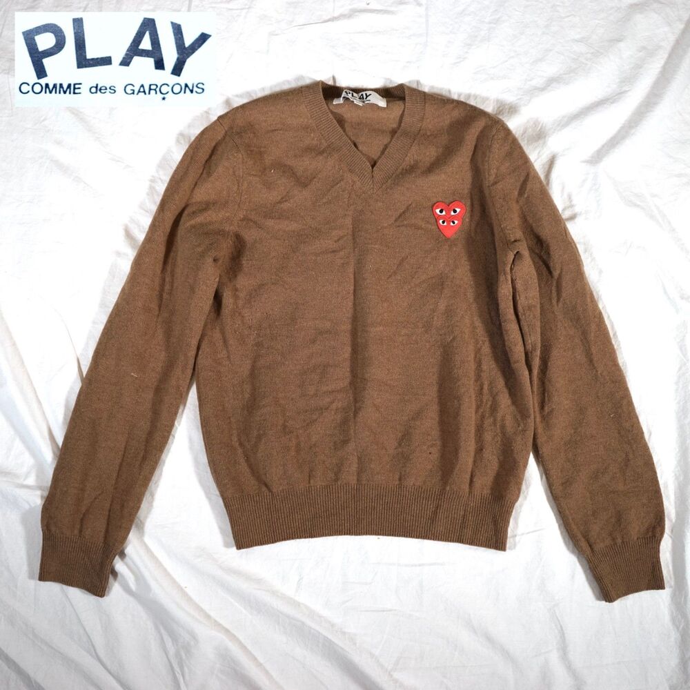 Comme des Garcons Double Heart V-Neck Sweater Women’s Medium HOLE Read